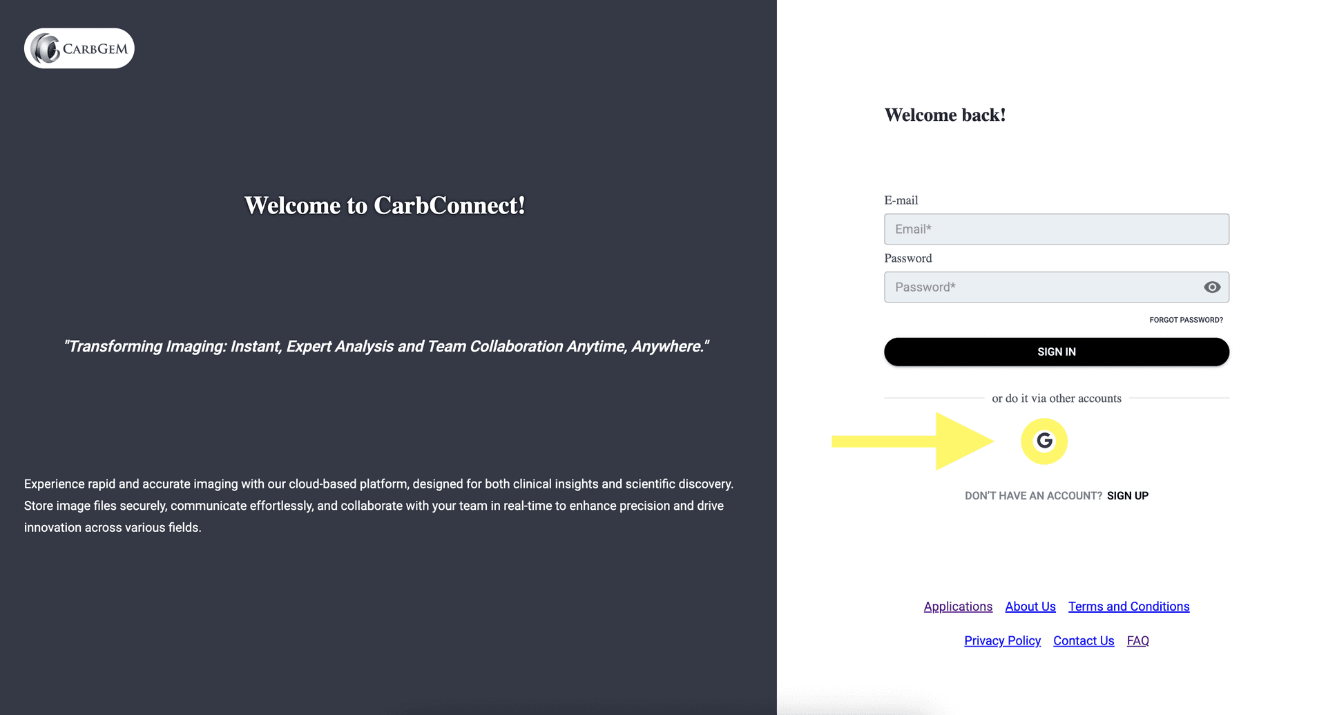 Step 3: Vous pouvez également vous connecter ou créer un nouveau compte en un clic en appuyant sur le bouton Google.