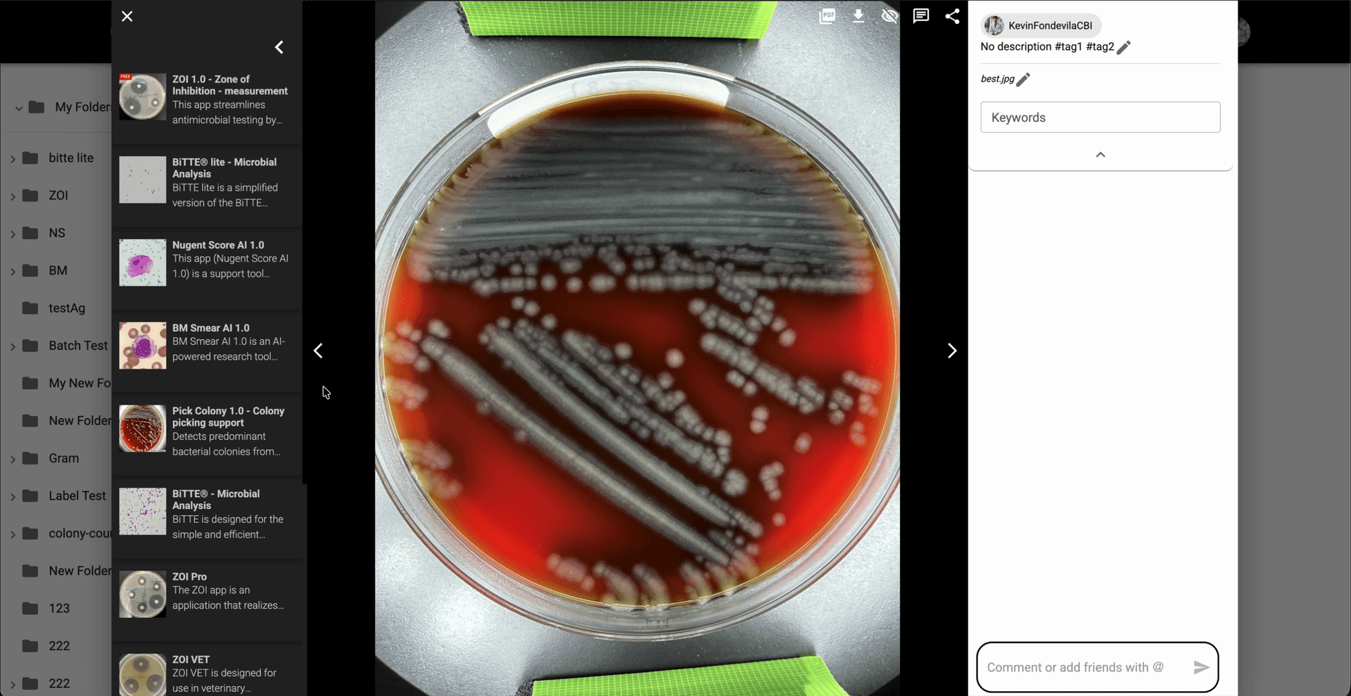 Step 2: En el modal de imagen, haz clic en la tarjeta de Pick Colony dentro de la lista de aplicaciones para abrir su flujo de análisis.