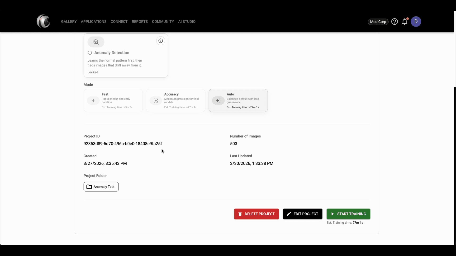 Step 9 image about Primeros pasos con AI Studio tutorial Step 9: En Project Details, desplázate hasta la sección Project Folder para confirmar qué carpeta está vinculada al proyecto de AI Studio.